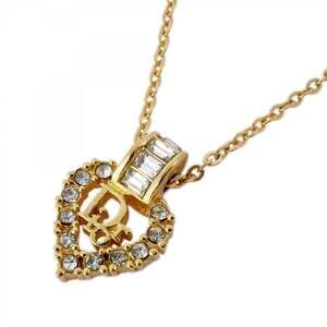 Christian Dior necklace with heart motif, gold plated rhinestones, for women.